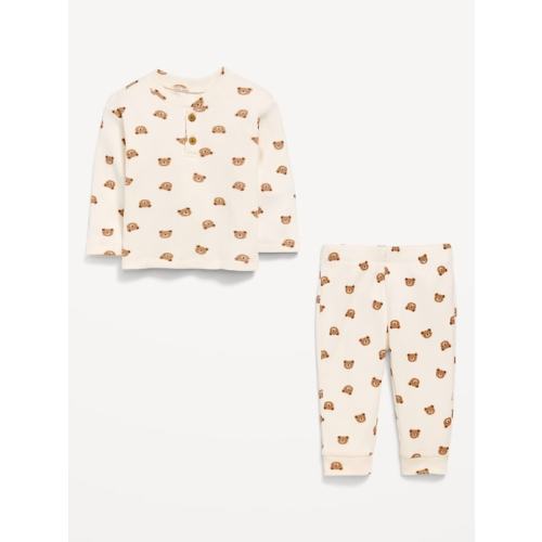 Long-Sleeve Waffle-Knit Henley Top and Pants Set for Baby