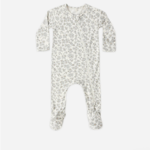 Bamboo Zip Footie Blue Floral – Quincy Mae