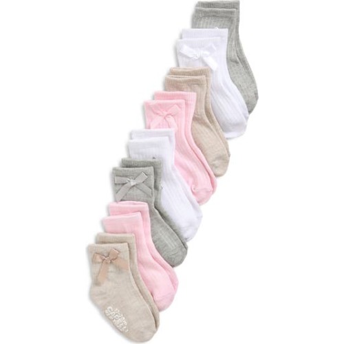 Assorted 8-Pack Rib Grippy Crew Socks with Bows, 12-24M