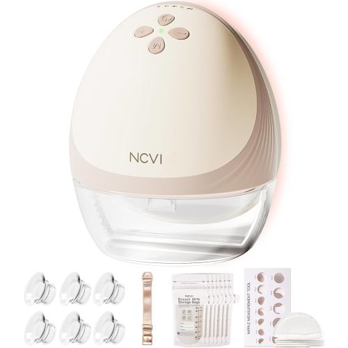 NCVI Heated Breast Pump Hands Free, Wearable 360° Surround Heating, 300mmHg Hospital-Grade Suction, 2000mAh Long Battery, 4 Modes & 9 Levels, Leakproof Design, Slim & Quiet, 19–28mm Flanges, 1 Pack