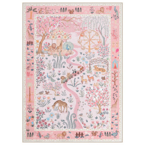 Dakota Fields Washable Zoo Floral Area Rug, Soft Cute Nursery Kids Room Rug, Non-Slip Low Pile Indoor Animal Print Carpet Rugs | Wayfair