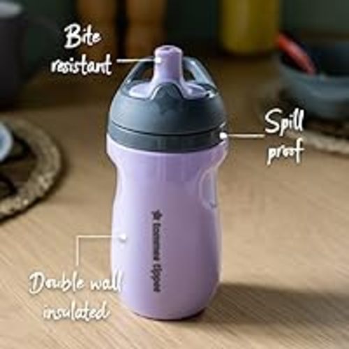 Tommee Tippee Insulated Sporty Bottle, Sippy Cup for Toddlers, 12 months+, 9oz, Spill-Proof, Easy to Hold Handle, Bite Resistant Spout, Pack of 2, Lilac and Plum : Sports & Outdoors