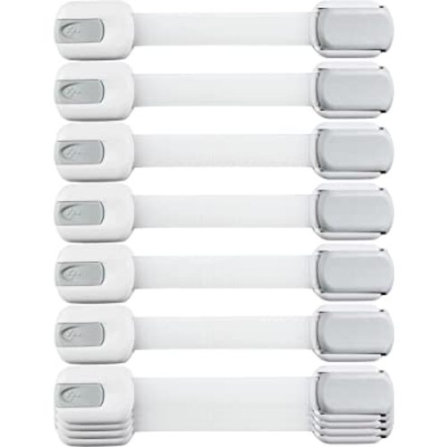Child Safety Strap Locks (10 Pack) Baby Locks for Cabinets and Drawers, Toilet, Fridge & More. 3M Adhesive Pads. Easy Installation, No Drilling Required, White/Gray