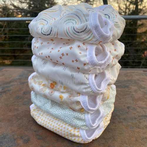 Set of 6 Vintage Color Newborn Cloth Diapers with umbilical cord snaps