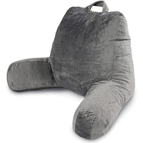 Milliard Reading Pillow with Arms, Grey, Shredded Memory Foam Back Pillow for Bed Sitting Up - Sit Up Backrest Support for Reading & Rest Bed - Washable Cover, Adjustable Comfort, CertiPUR Certified