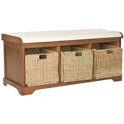 SAFAVIEH Lonan Walnut/ White Storage Bench - 47" x 16.1" x 19.9"