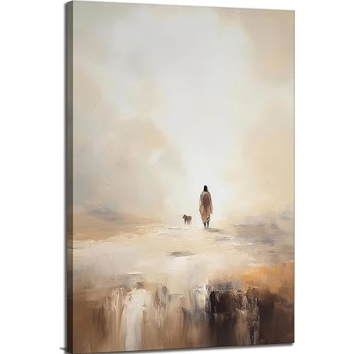 Christian Canvas Wall Art Jesus Leaves The 99 Sheep Bible Parable Story Lost Sheep Religion Painting Picture Wall Decor Poster Print for Living room Bedroom Office Home Decoration