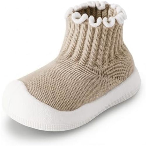 Baby Girl Sock Shoes Toddler Ruffle Walking Shoes Infant Non-Slip Slippers Soft Rubber Sole Sneakers Lightweight Breathable Barefoot Shoes