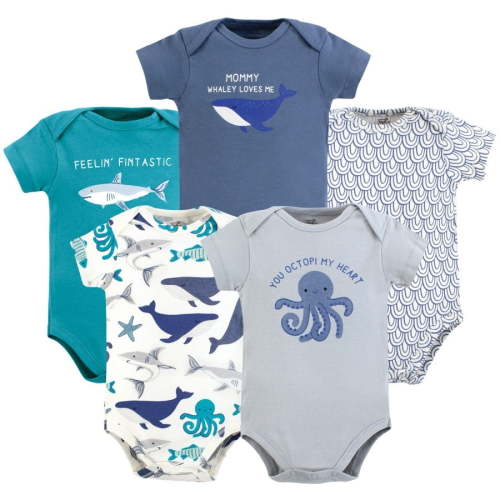 Touched by Nature Infant Boy Organic Cotton Bodysuits, Mystic Sea, Newborn
