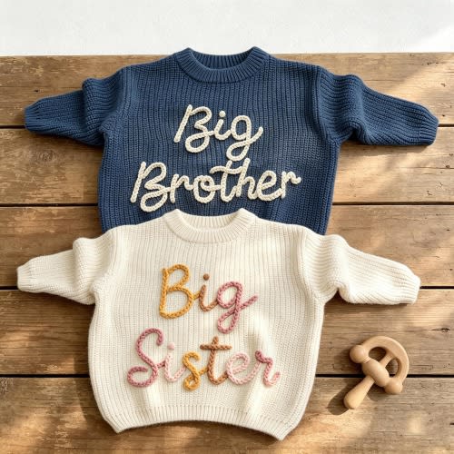 Big Sister Sweater Embroidery,Custom Matching Set, Personalized Knitted Sweaters, Little Brother Sweater, Newborn Outfit for Lil Bro Lil Sis