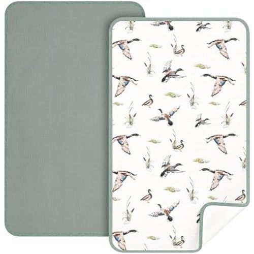 CroBlissful 2 Pack Mallard Duck Waterproof Muslin Cotton Changing Pad 30"x 17", Soft & Foldable Baby Changing Mat Travel Pad Mallard Duck Baby Stuff Hunting Nursery Decor