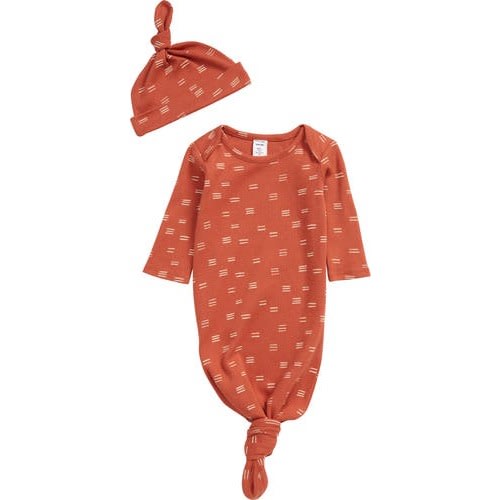 Knotted Gown & Hat Set, Rust Etruscan Dash