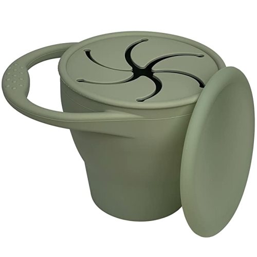 BraveJusticeKidsCo. | Snack Attack Cup | Collapsible Silicone Container | Toddler and Baby Catcher Lid (Desert Sage)