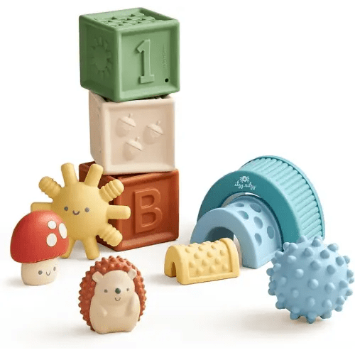 Itzy Ritzy Sensory Blocks Set - Baby Building Blocks 10-Piece Set - Features Soft & Textured Characters - Sensory Toy for Babies & Toddlers Aged 0 Months and Up