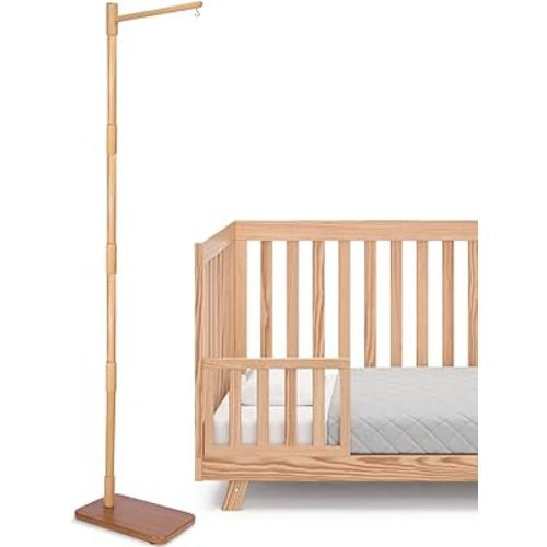 Floor-Standing Crib Mobile Arm - 65 Inch Mobile Arm for Crib - Mobile Stand for Crib - 100% Beech Wood - Movable Baby Mobile Hanger with Strong Anti-Dumping Attachment - Easy Assembly - Nursery Decor