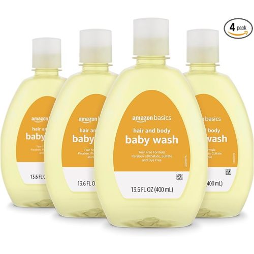Amazon Basics Tear-Free Baby Hair and Body Wash, Lightly scented, 13.60 Fl Oz (Pack of 4)