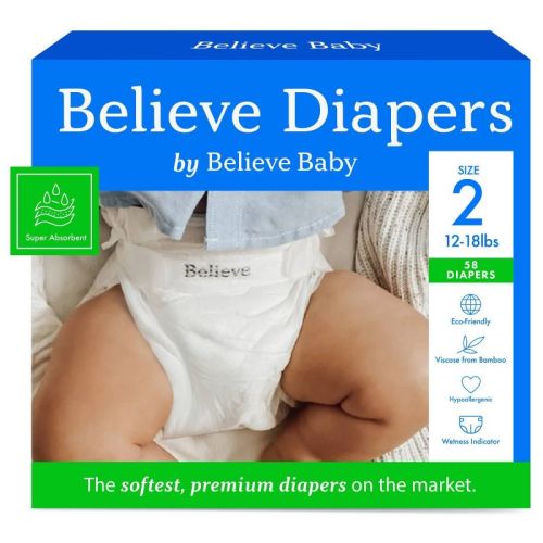 Believe Baby Premium Soft Hypoallergenic Disposable Diapers - Size 2 - 58ct