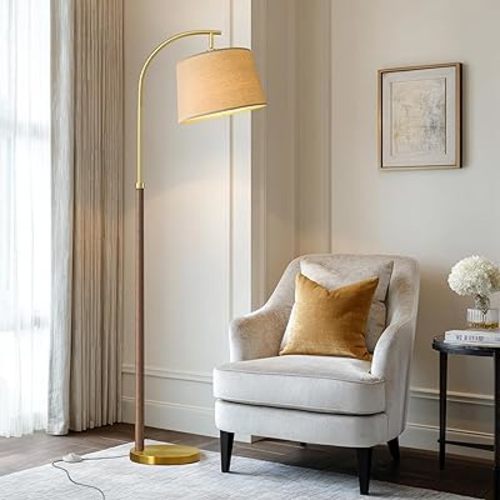 G-SAFAVA 63" Wood Floor Lamps for Living Room with Foot Switch Arc Tall Standing Lamp for Bedroom Mid Century Modern Corner Gold Floor Lamps for Office Nursery Industrial Reading Lamp, Chestnut