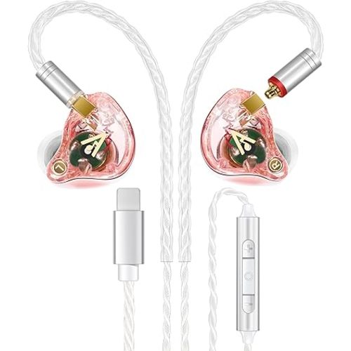 Vibes 202ML Wired Earbuds - HiFi in Ear Headphones for iPhone 5–14, Noise Isolating Ear Buds w/ Mic - Clear Sound, Deep Bass, Comfort-Fit Earphones - MMCX–LTN, Silver Plated Cord, Carrying Case