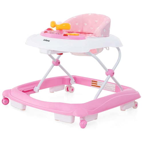 INFANS 3 in 1 Foldable Baby Walker with Brakes, Adjustable Height, Music Tray, Rolling Child Roller