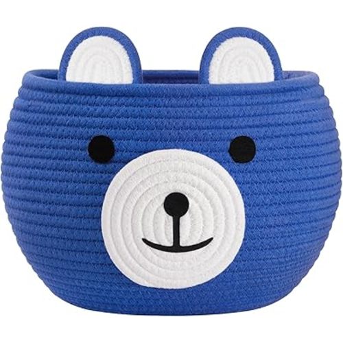 CherryNow Baby Basket for Nursery, Bear Gift Baskets Empty for Kids, Baby Boy Gifts Basket for Playroom, Decorative Storage Baskets for Diaper Caddy Toys, Blue, 10.5"D x 8.5"H