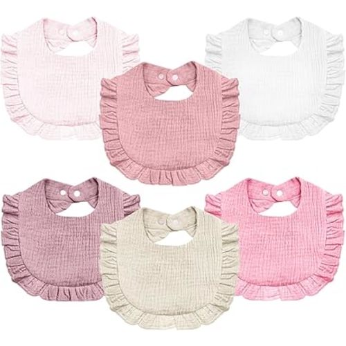 Baby Muslin Bibs,6 Pcs Drool Bandana Bibs for Baby Girl Drooling and Teething,Soft and Absorbent Cotton for Newborn