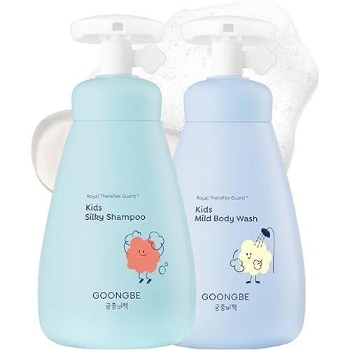GOONGBE Kids' Bath Time Set - Korean Silky Shampoo & Mild Body Wash - Complete Hair & Body Care for Sensitive Skin - Low pH, Silicone-Free Formula - Allergen Free Scent, 10.1 fl.oz each