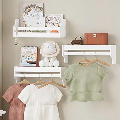 UTEX Floating Nursery Book Shelves Set of 3, Baby Hanging Bookshelves for Wall Decor and Storage, Wall Mounted Book Shelf for Kids Room, Nursery, Playroom, Bedroom, 16.3 Inch, White, SS24-UTX-K065W