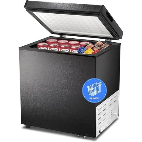Kismile 1.8 Cubic Feet Chest Freezer with Removable Basket Free Standing Top Open Door Compact Freezer with Adjustable Temperature for Home/Kitchen/Office/Bar