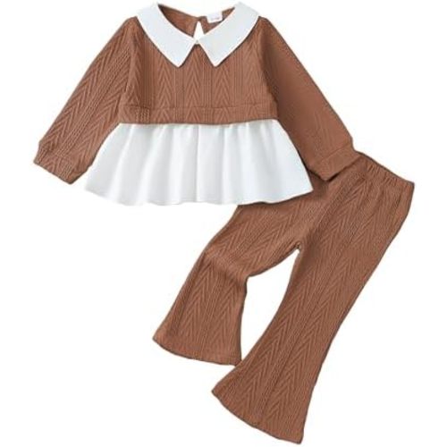 Kucnuzki Toddler Baby Girl Clothes Outfit Long Sleeve Blouse Polo Shirt Top Flare Leggings Pants Two Piece Outfits Set