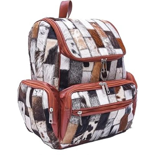 CHAYELL Leather Cowhide Diaper Bag Backpack - Patchwork Handcrafted Hair-On Full Grain Western Diaper Bag, Luxe Travel & Work - Laptop Sleeve, Timeless Design for Style-Driven Journeys Cow Diaper Bag