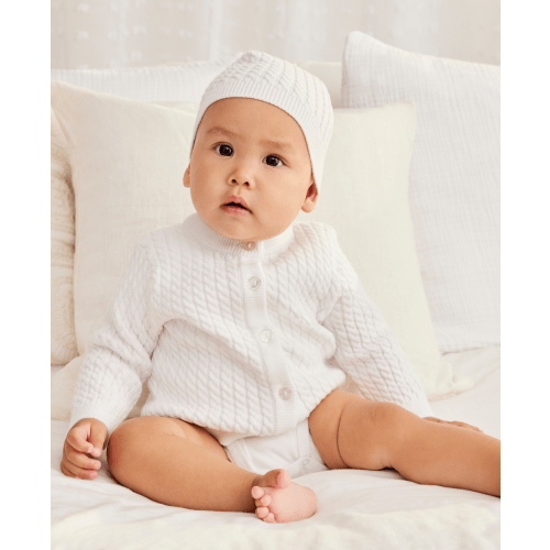 White Cable Sweater and Hat