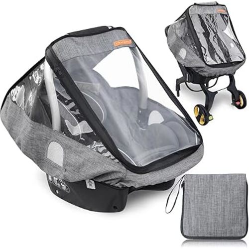 Car Seat Rain Cover,Infant Car Seat Weather Shield,Waterproof,Windproof Protection,Protect from Dust Snow,Rain Cover Features Quick-Access Zipper Door and Ventilation,(Gray Melange)
