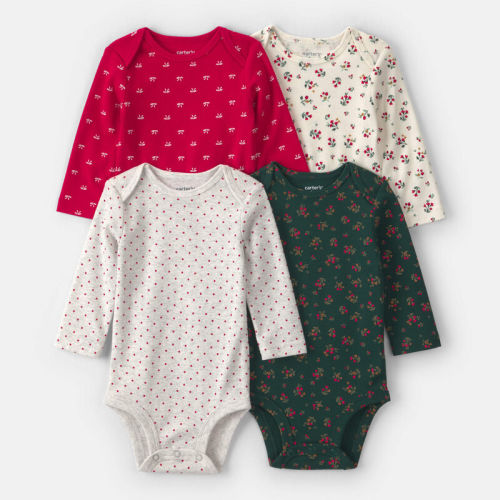 Baby Girl 4-Pack Bow Floral Long-Sleeve Multipack Bodysuits | Carter’s Oshkosh Canada