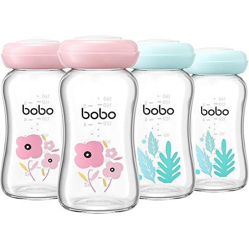 YOHKOH Glass Breast Milk Storage Bottles - 100% Leak-Proof, BPA-Free Breastmilk Storage Containers, Freezer & Dishwasher Safe, Ideal for Nursing Mothers (Multicolor, 5.4oz (Pack of 4))