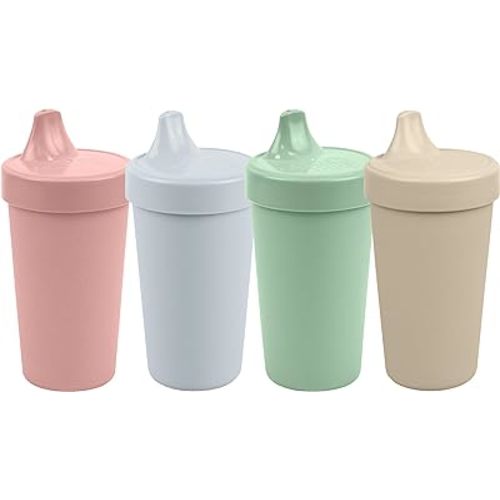 Re-Play Sippy Cups for Toddlers - 10 Oz. Reusable Spill Proof Cups for Kids, Dishwasher/Microwave Safe - Made in USA - Set of 4 - Desert Sands