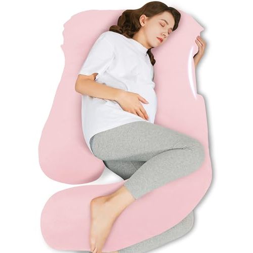 HIPHOP PANDA U-Shaped Pregnancy Pillow for Sleeping - Full Body Maternity Support Pillow with Removable Cover - Comfort for Back, HIPS, Legs, Belly - 57 Inch for Pregnant Women, Pink