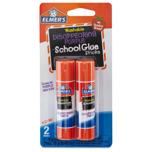 Elmer's Disappearing Purple School Glue Sticks, Washable, 2 Count