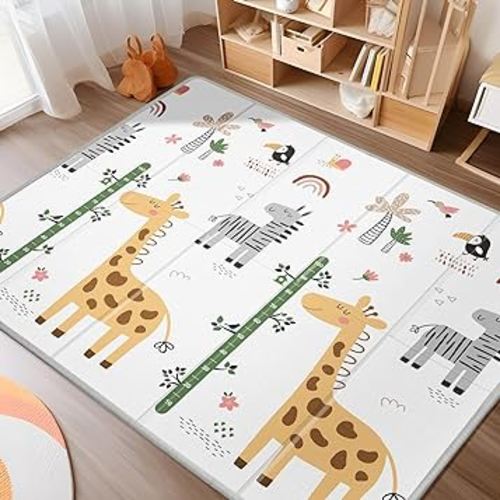 XL Baby Play Mat for Floor, PIGLOG 79" x 71" Foam Play Mat, Foldable Playmat for Playyards, Waterproof Anti-Slip Floor Playing Mats for Babies, Toddlers, Infants, Reversible Baby Crawling Mat, Giraffe
