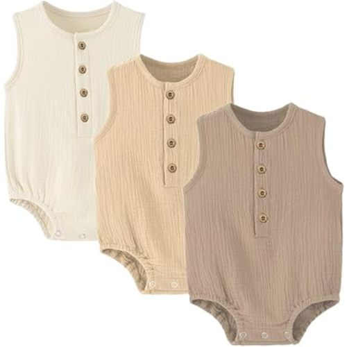 Baby Boy Romper 3 Pack Sleeveless Cotton Linen Tank Top Bodysuit