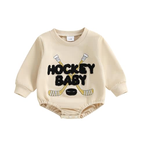 Yxniwxe Baby Boy Hockey Outfit Romper Ice Hockey Stick Embroidery Long Sleeve Sweatshirt Hockey Baby Bodysuit 0-18M Fall
