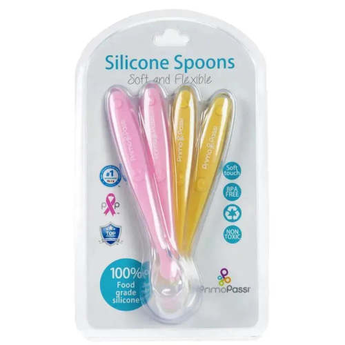 Primo Passi - 4Pk Silicone Spoon, Pink/Yellow