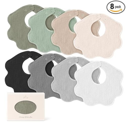 Konssy Muslin Baby Bibs 8 Pack, 100% Cotton Absorbent Bandana Drool Bibs for Teething and Drooling for Unisex Boys and Girls