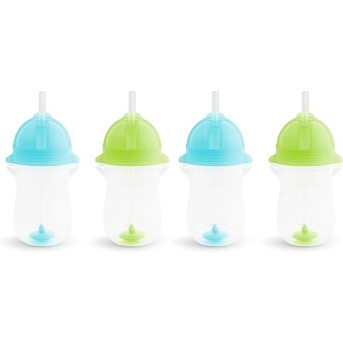 Munchkin Any Angle Weighted Toddler Straw Cups with Click Lock Lid, 10 Ounce, 4 Pack, Blue/Green