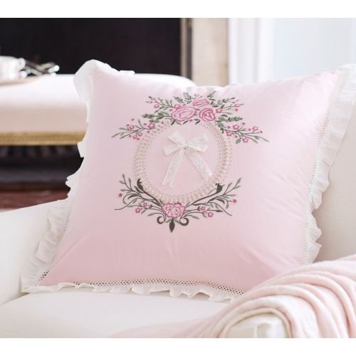 LoveShackFancy Embroidered Lace Bow Pillow Cover