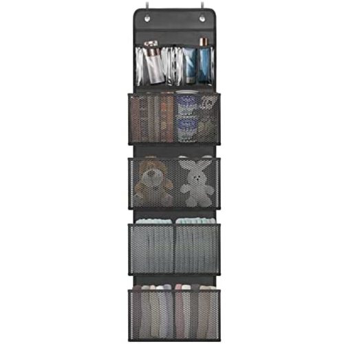 NPET Over Door Hanging Organizer Wall Mount Storage with Clear PVC Pocket, EVA Waterproof Mesh Pocket and Oxford Cloth Material for Closet Bedroom Nursery Dorm (33BK01, Black)