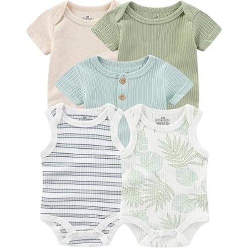 Baby Bodysuits Ribbed Mix Summer Newborn Boy Girl Clothes 5-pack
