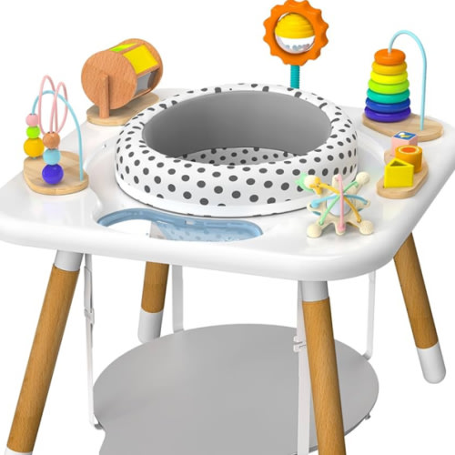 Kizfarm 3-Stage Baby Activity Center, Montessori-Inspired Design, 7 Interactive Toys with Teether, Exersaucer&Toddler Table, Shower Gift, 3 6 12 Month Old Baby Essential, Toy for Baby Infant Toddler