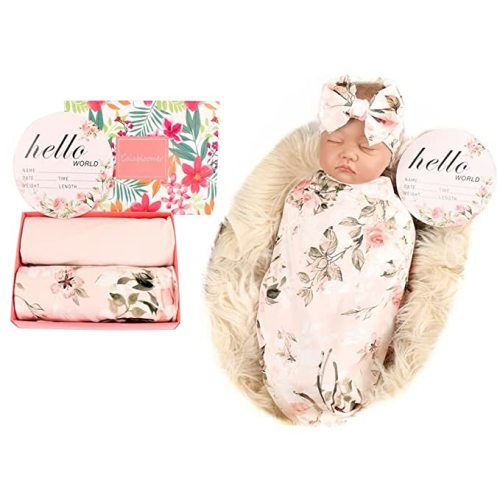 Galabloomer Receiving Blanket Headband Set Flower Print Baby Swaddle Blankets Vintage Rose