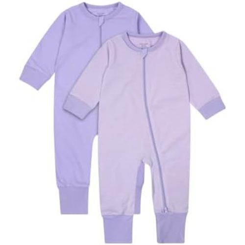 Teach Leanbh Baby Boys Girls 2-Pack Footless Pajamas Cotton 2 Way Zipper Long Sleeve Romper Jumpsuit Sleep and Play